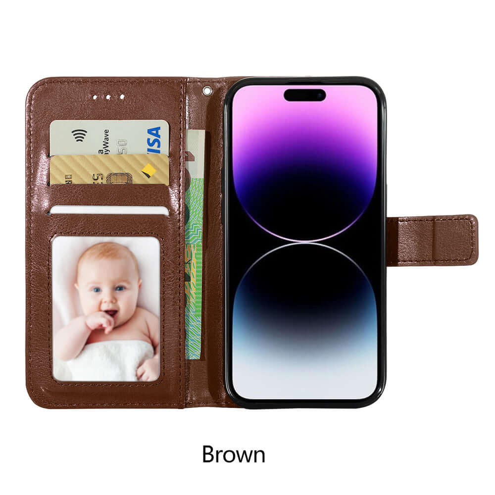 Apple iPhone Leather Flip Slot Holder Wallet Case Card 14 13 12 11 X Brown - Eastlakes Electronics Sydney